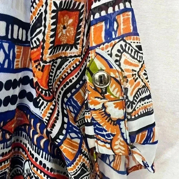 Enfocus Studio Dress Sz.14 gathered waist, bright, button sleeve, casual, office - Picture 4 of 7